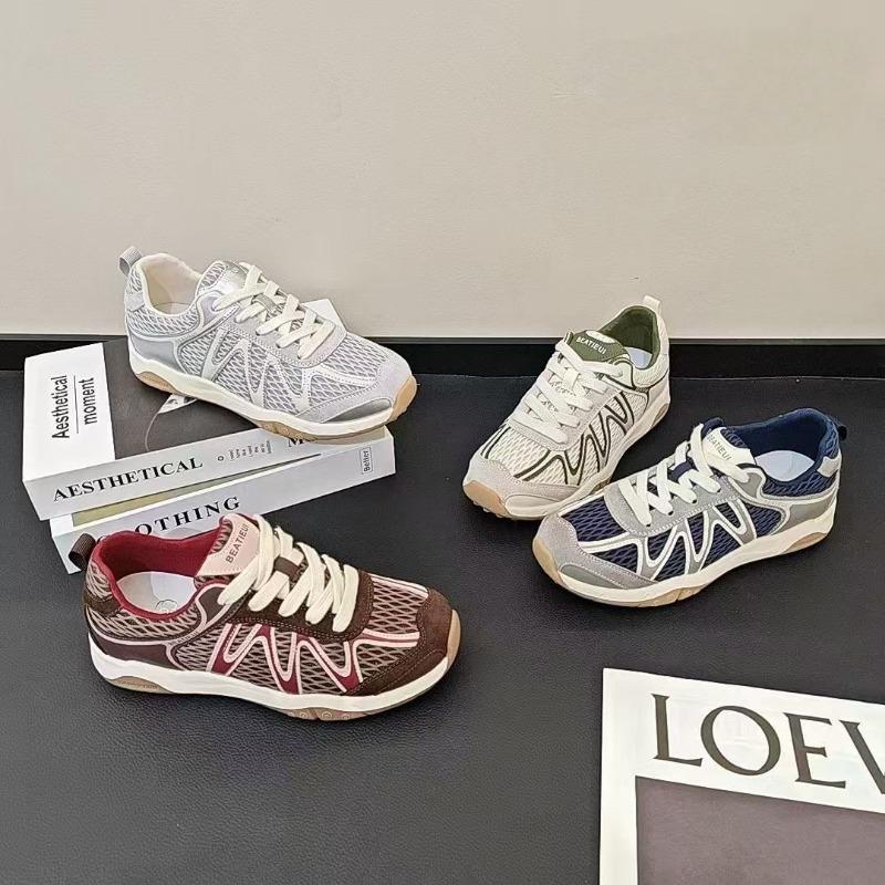 Retro silver platform sneakers women's autumn new breathable mesh casual dad shoes trend