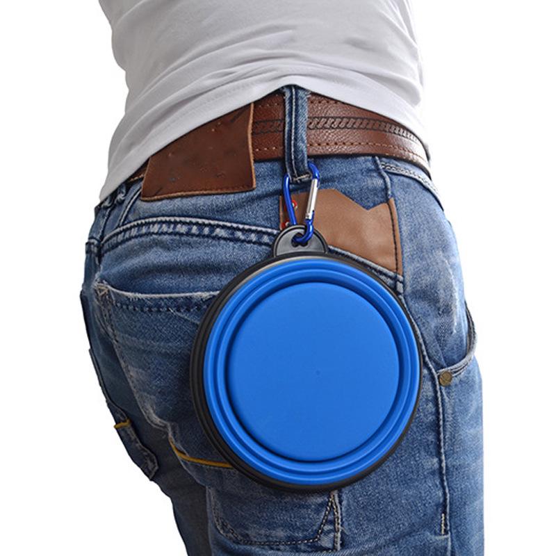 Bol pliabil pentru animale de companie cu cârlig - Cană portabilă din silicon cu dublă utilizare pentru apă și hrană pentru câini