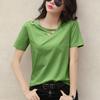 Moda Verão Feminina Camiseta Gola V Solta Cor Sólida Top Camiseta Casual