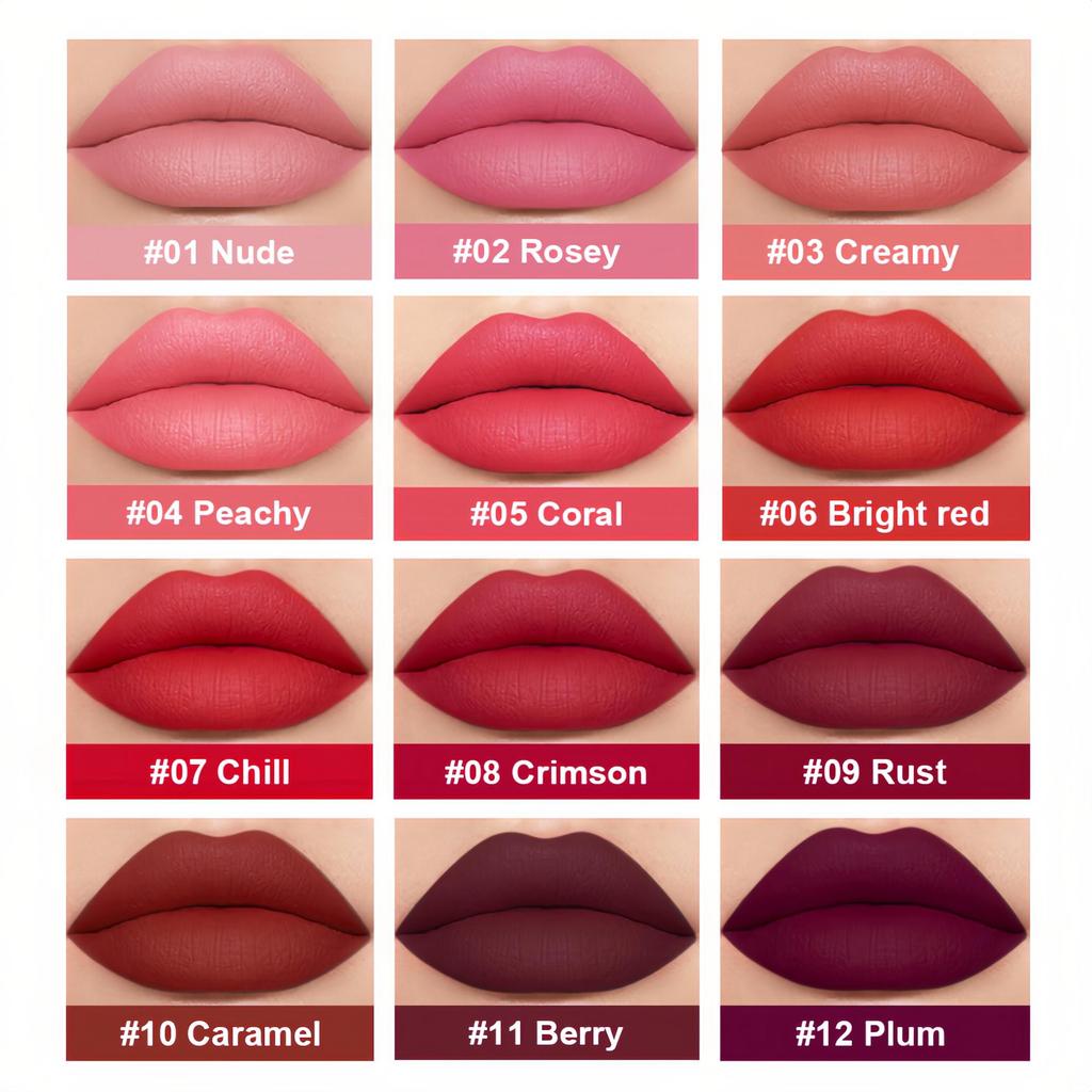 Sexy and Long-lasting Matte Liquid Lipstick Long Lasting Non Transfer Nude & Dark Shades 12 Colors Waterproof Lip Gloss Women's Beauty