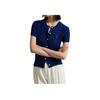 Polo Ralph Lauren PE25 Top a maglia a maniche corte monopetto con logo ricamato da donna blu 211965760-002