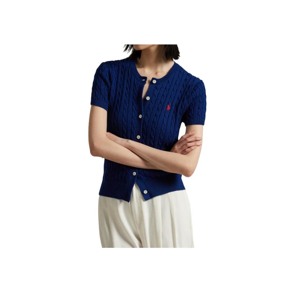 Polo Ralph Lauren PE25 Top a maglia a maniche corte monopetto con logo ricamato da donna blu 211965760-002