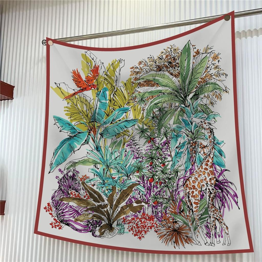 90CM Lady Decoration Twill Scarves Travel Sunscreen Shawl Animal In Forest Printed Square Hair Scarf Shawl Stole Hijab for Women