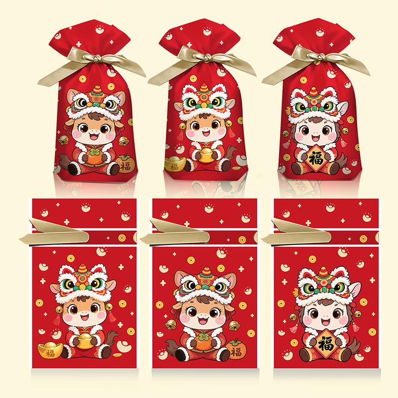 50/100Pcs Year Of The Horse Candy Bags With Drawstring Candy Gift Bags Snowflake Crisp Bag Chinese Year Party Decoration
