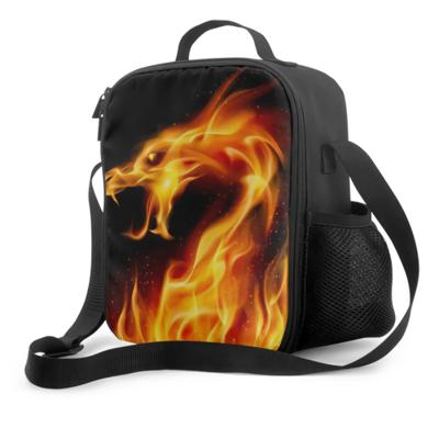 Abstrakte Feuerdrachen-Lunchbox Isolierte Mahlzeitentasche Fantasy-Feuer mit orangefarbenem Tierdruck Lunchtasche Lebensmittelbehälter für Jungen Mädchen