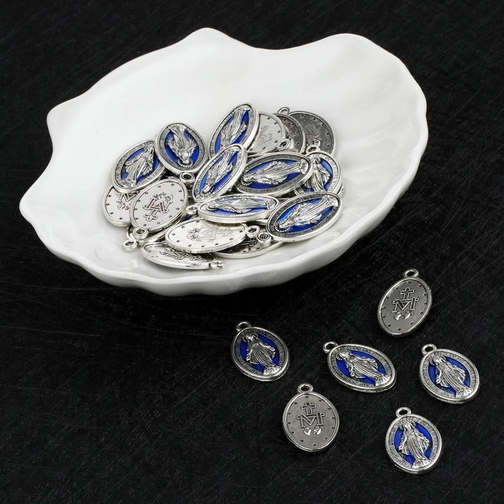 20 buc/lot Fecioara Harurilor Medalia Miraculoasă Pandantive Farmece Colier Rozariu Bijuterii Religioase Catolice Smalț Albastru