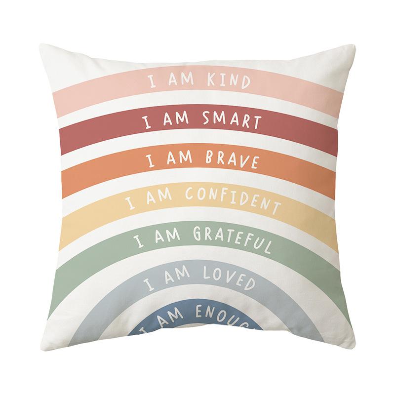 Rainbow Pillowcase Short Plush Letter Print Home Fabric Sofa Pillowcase Holiday Cushion Cover