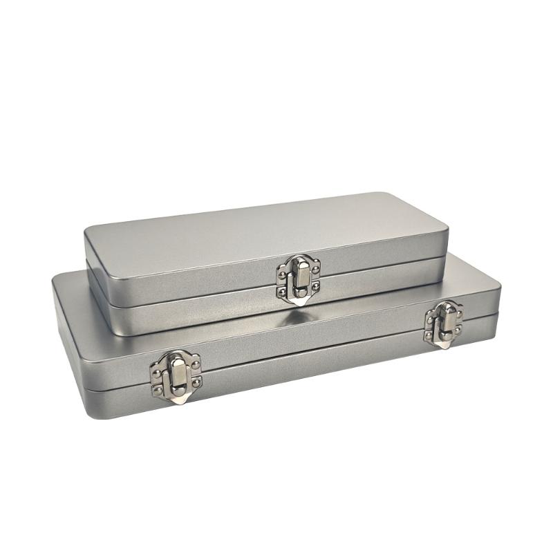 1Pcs Home Office Supplies Durable Silvery Gray Metal Rectangular Box With Lid-Ideal For Bills Cosmetics Storage