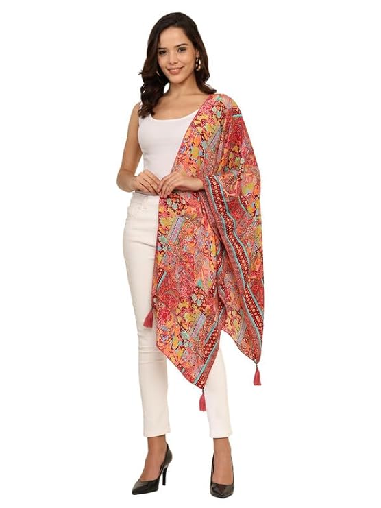 Scarf For Women Stylish Border Print Face Cover Head Wrap Boho Beach Multicolor Stall 180x50cm