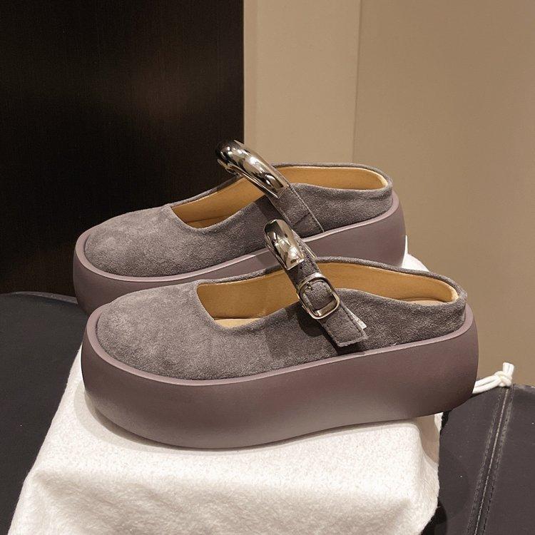 

Модные универсальные тапочки Boken с толстым дном женские 2025 весна новая верхняя одежда ленивые маленькие люди увеличивают рост сумка голова половина лоток 40 серый