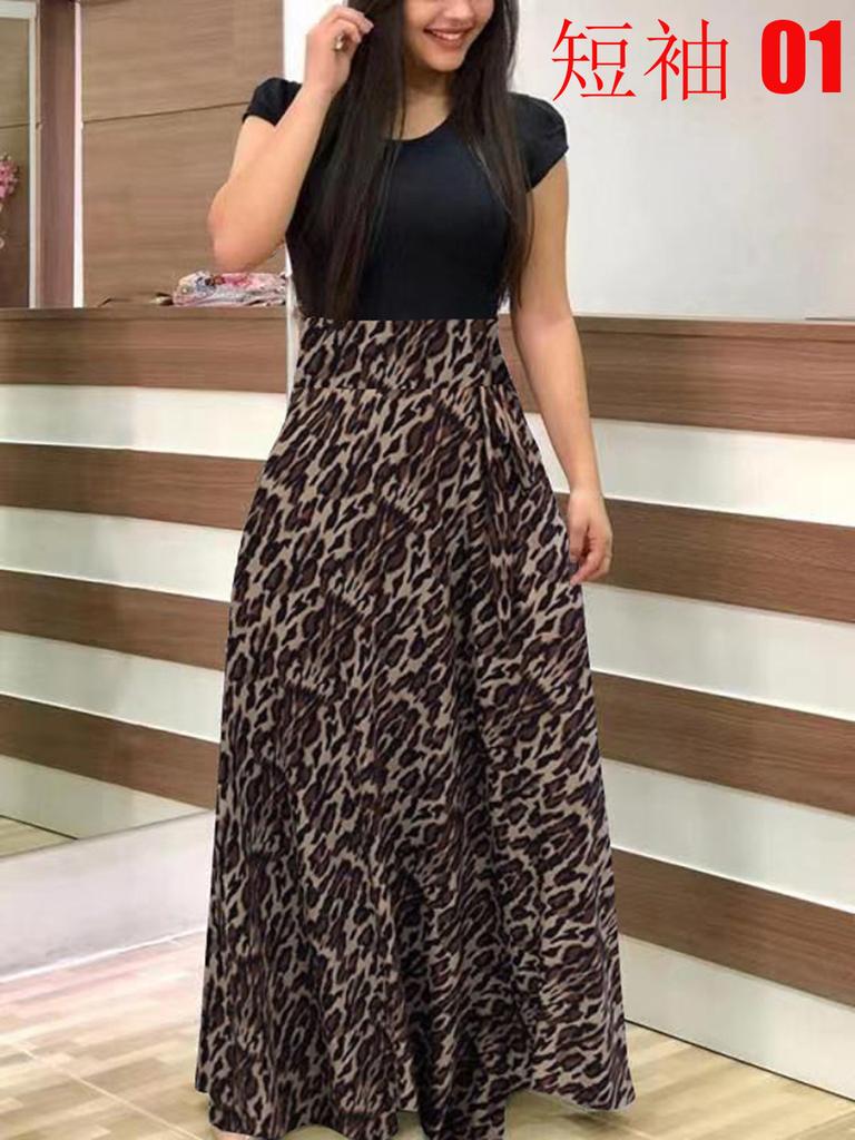 Floral Print Patchwork Short Sleeve Bohemian Dress Women Summer Dress O Neck Big Swing Long Dresses