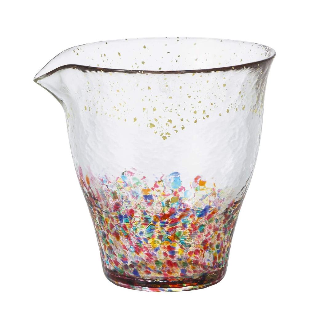 ADERIA Tsugaru Vidro HANABI Gold Color Katakuchi 280ml Made In Japan Cold Sake Cup Glass Sake Glass Chirori Stylish Glass Sake Bottle Sake Utensils