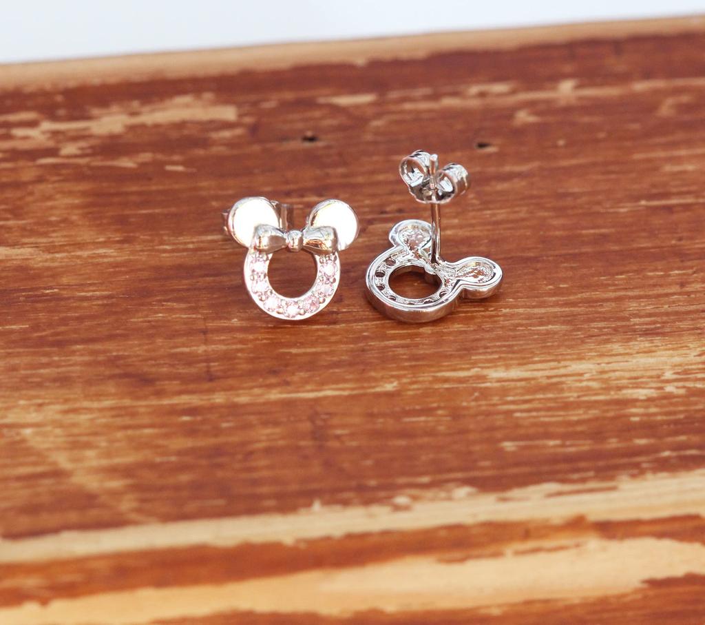 Findout Silver Earrings for Women Sterling Silver Pave Amethyst Pink Blue Red Zirconia Cute Mouse Stud Earrings for Women Girls Kids Cute Design