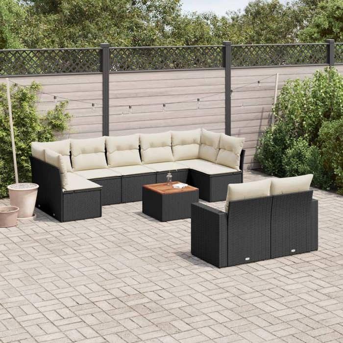 VidaXL Salon de jardin 10 pcs avec coussins noir résine tressée 3224271