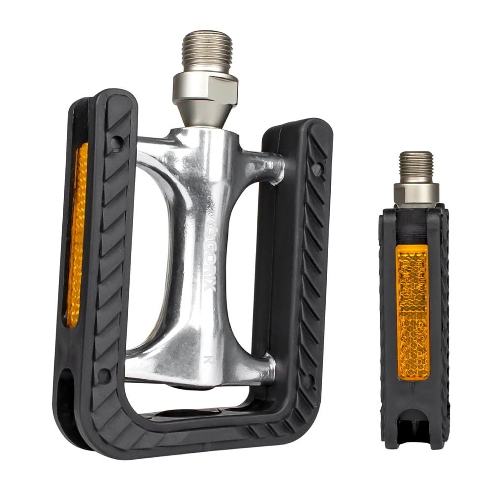 GORIX Pedals for 3 Silver Pedal Road Cross Electric Other Commuting to Work or School Bicycles, Flat, Aluminum, Bearings, Reflective, Classic,