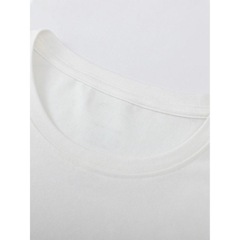 European Size Short Sleeve Round Neck T-Shirt 2026 Spring/Summer New Arrival White Casual Bow  Print Women's Fun Regular Top