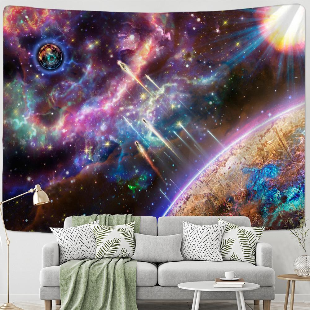 

Гобелен со звездным небом и планетой, настенный психоделический хиппи, загадочная Вселенная, тапиз, фоновая ткань, домашний декор 400x220cm