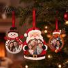 Winter Holiday Commemorative Gift Christmas Wooden Photo Frame Ornament Snowman Santa Reindeer Hanging Personalized Keepsake Decor with Red
