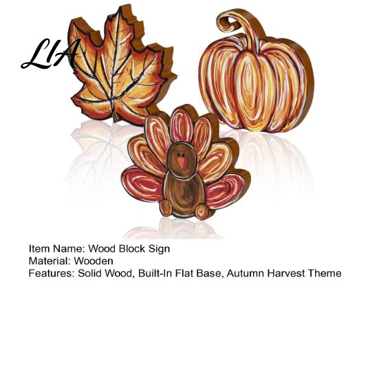 Autumn Harvest Table Decorations 3Pcs Thanksgiving Wooden Block Signs, Fall Pumpkin Turkey Maple Leaf Tabletop Display Ornaments Decor, Farmhouse