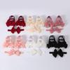 Lovely Baby Girls Shiny Baptism Shoes Headband Newborn Cute Bowknot Mary Jane Flats Set Children First Walker Flat 0-12 Months