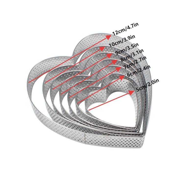 Heart Shaped Perforated Tart Rings With Hole Stainless Steel Tart Bottom Tower Fruit Pie Quiches Cake Ring Mousse Baking Mold