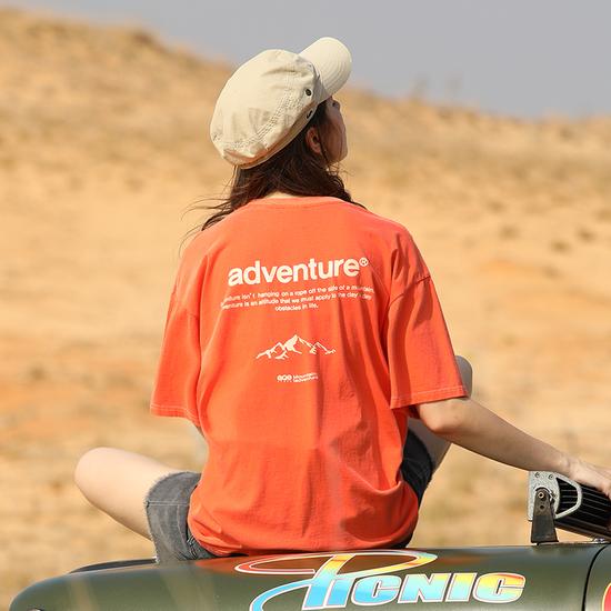 Flook Adventure Font Pigment Oversized Short Sleeve T-Shirt / 5 Colors