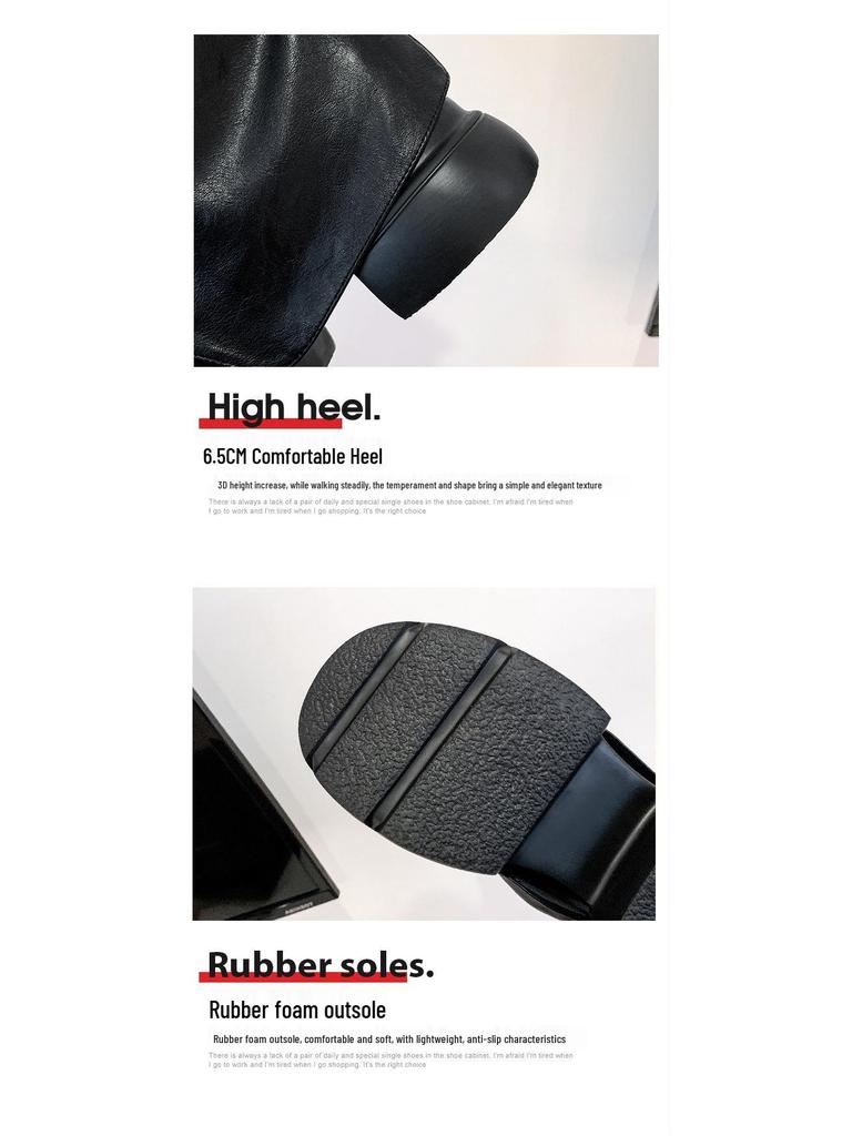 Women's Soft Leather Knee-High Ruched Boots with Thick Sole - 2024 Autumn/Winter