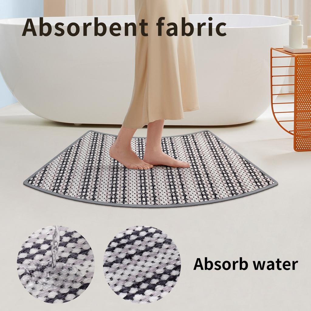 Arc-Shaped Chenille Bath Mat - Non-Slip Shower Door Mat, Ultra Absorbent & Soft, 3D Embossed Surface, Rubber Anti-Slip Bottom