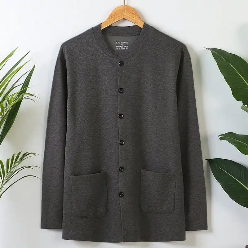 Mittelalterliche Ältere Herren Samt Verdickt Einteilige Herbstkleidung Locker Warm Basis Strickjacke Unterwäsche