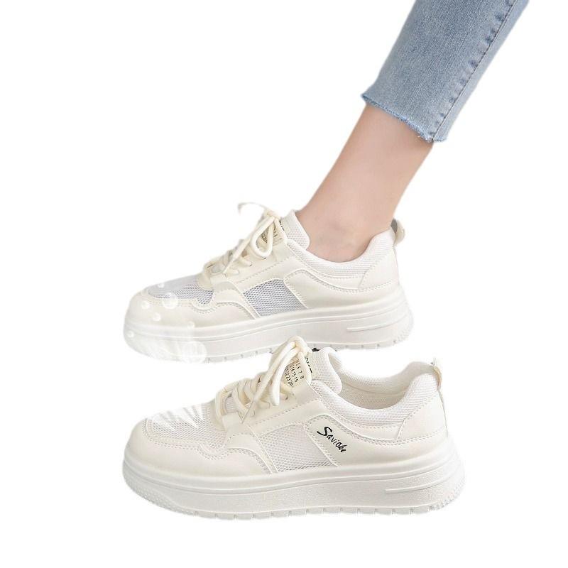 Little White Shoes Women's 2025 New Popular Summer Mesh Breathable Hollow Thin Mesh Shoes Soft Sole Women's Shoes Sports Board Shoes