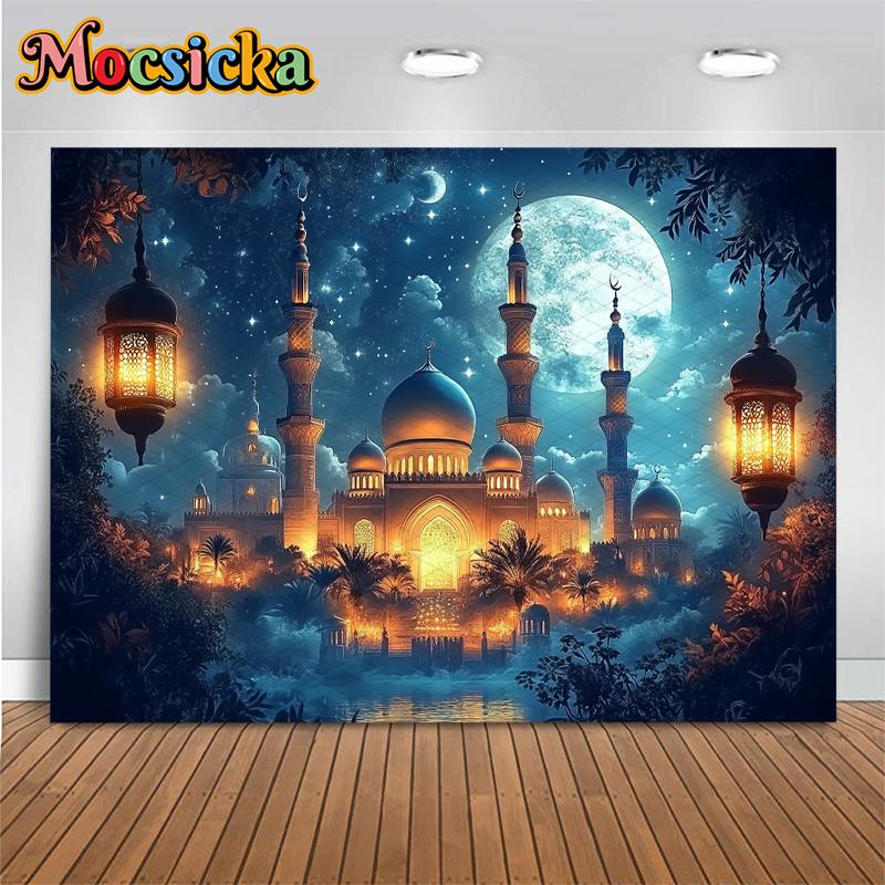 Mocsicka Christmas Photography Background Night Moon Mosque Palace Castle Lamp Festival Decoration Birthday Party Photo Backdrop