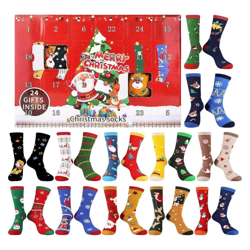 Christmas Countdown Calendar 24-Day Funny Soft Advent Countdown Calendar with Socks for Family Gathering Friends Teens Adults