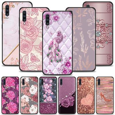 Rose Pink Purple Bling Pattern Pouzdro pro Samsung Galaxy A50 A70 A10 A20e A30 A40 A20s A10s A10e A80 A90 A60 A30s Cover Shell