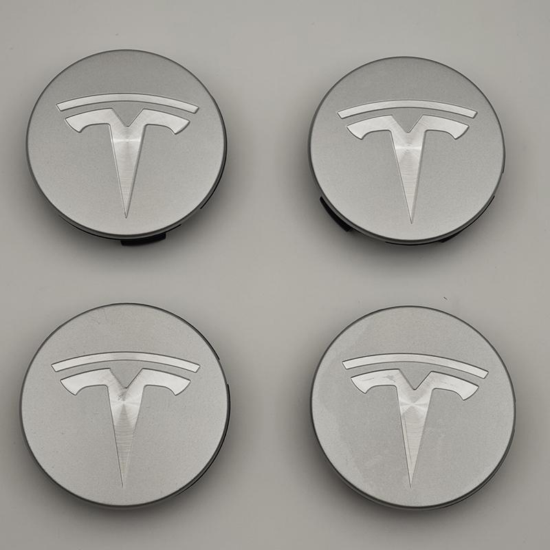 ANC1 4pcs/set 56mm Matte Silver Original Car Wheel Center Caps Emblem Rims Hub Cover Logo Badge For Tesla Model 3 Y X S Accessories