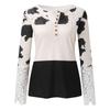 Women's Slim Fit Casual Cow Striped Lace Long Sleeve Top T-Shirt Blouse