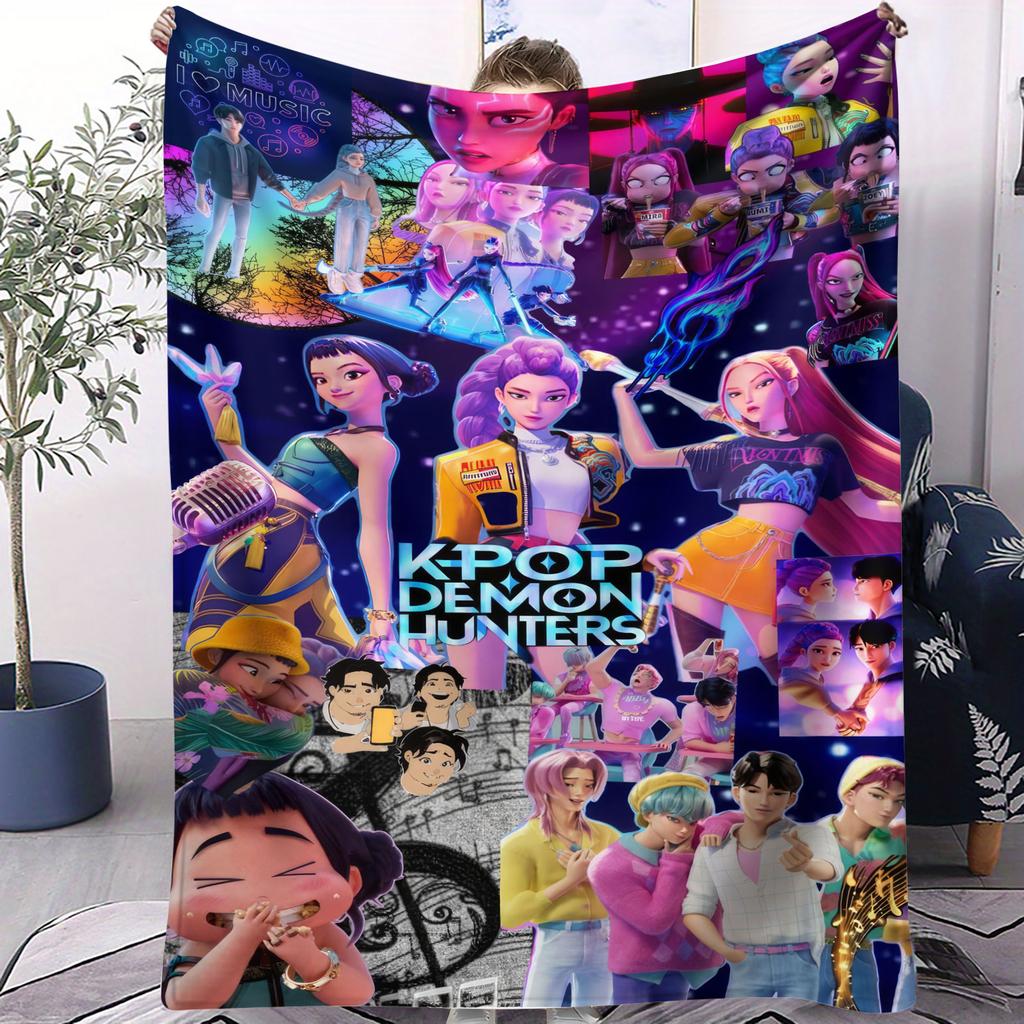 K-Pop Demon Hunters Blanket Hot Anime Flannel Blanket Fan Gift Suitable for Home Leisure Camping Travel Multifunctional Blanket