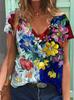 Women's T-Shirts Color Floral Flower 3D Print Summer V-Neck Short Sleeve T Shirt Y2K Tees Oversized Harajuku Top Female Clothing