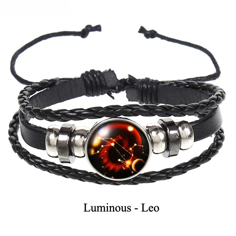 12 Constellations Multi-layer Woven Luminous Punk Cowhide Starry Sky Bracelet Jewelry, Unisex, Popular Couple Hand Rope