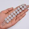 Moonstone Silver Bracelet Natural Rainbow Moonstone Round Shape Ethnic Handmade Jewelry 925 Steling Silver Bracelet 6-8" WSJ-4634