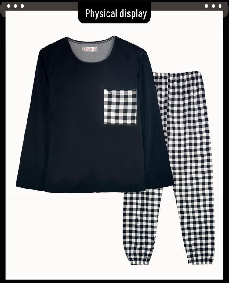 Women's Blue Plaid Long Sleeve Pajamas, Imitation Cotton, Loose & Comfortable, Perfect for Spring/Autumn, Versatile for Home or Outdoors