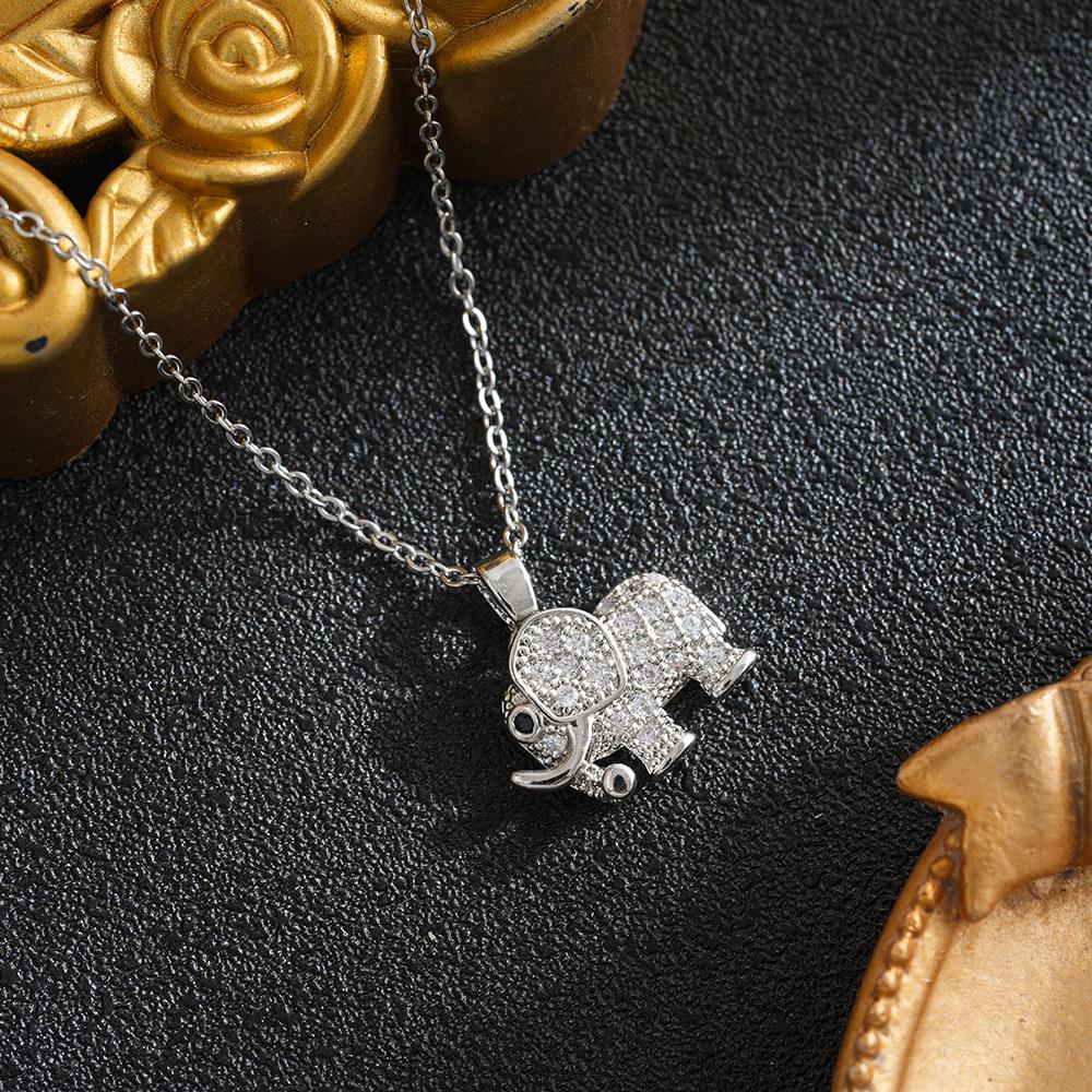 Copper Micro-Inlaid Zircon Elephant Pendant Necklace - Elegant, Versatile, Light Luxury Design