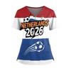 Women's Short Sleeve V-Neck Scrub Top with Pockets and Side Slits, Soccer Flag Print
