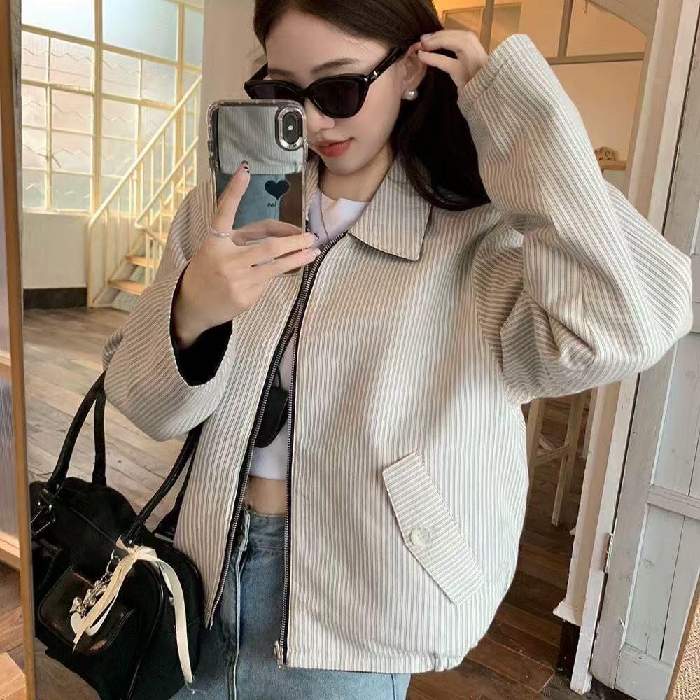 Unisex Reversible Striped Lapel Oversized Jacket for Spring & Autumn