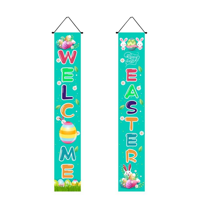 Porch Easter Sign Couplet Banner Party Decoration Egg Bunny Door Holiday Hanging