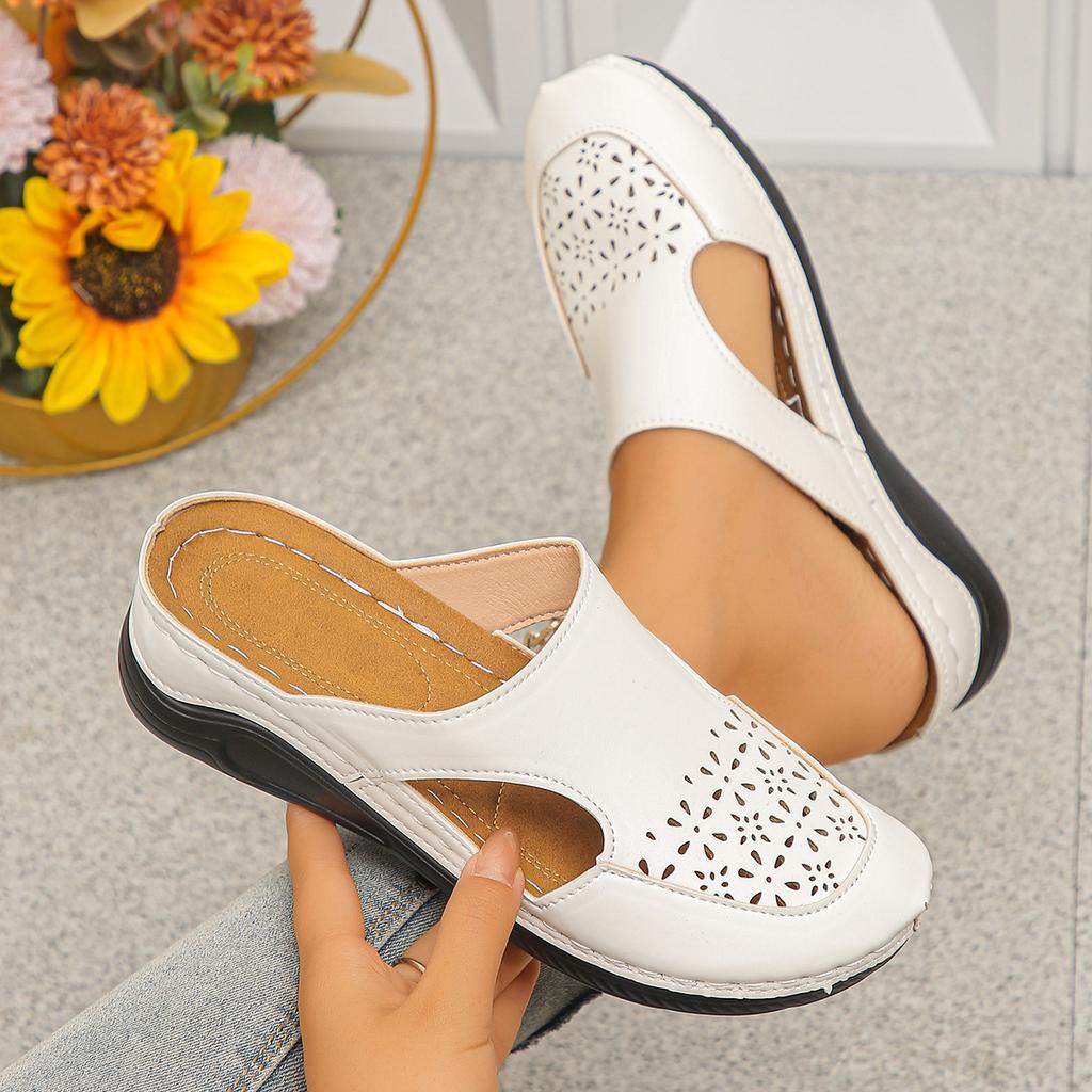 Hollow Carved Lazy Slip-On Shoes with Shock-Absorbing Wedge Heels, Versatile Casual Half-Slippers