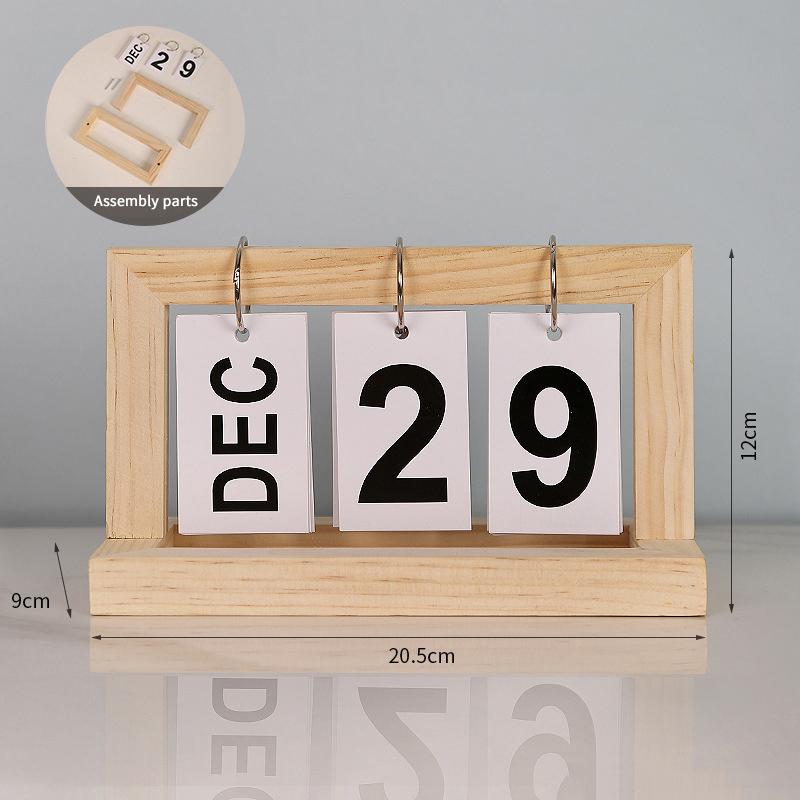 Wooden Perpetual Flip Calendar Simple Minimalist Design Desktop Ornament for Home Study Dorm Office Desk Decor