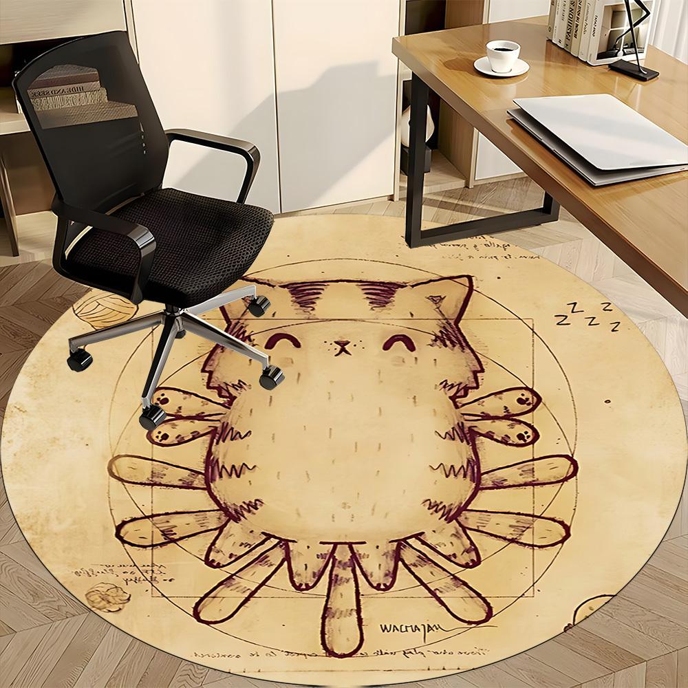 1pc Cute cat Office Round Area Rug, Under Office Chairs Bedroom Living Room Home Decor, Room Deco, Available in Various Sizes