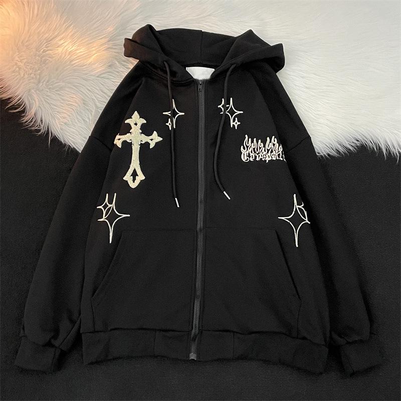 Men's Hooded Cardigan: Trendy American High Street Oversized Embroidered Sportswear for Spring and Autumn Couples.
