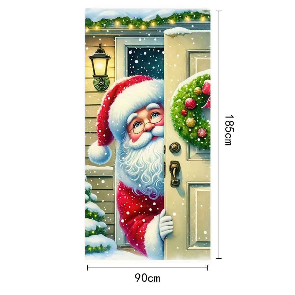 Large Santa Claus Christmas Door Cover 2025 Xmas Outdoor Decoration Funny Santa Hanging Backdrop for Home Porch Front Door