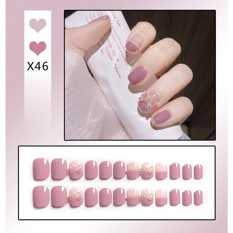 Fake Nails Short Art Nail Tips Press Stick On False with Designs Full Cover Artificial Pink Wearable Clear Tips Press On Nails Fake Nails Short